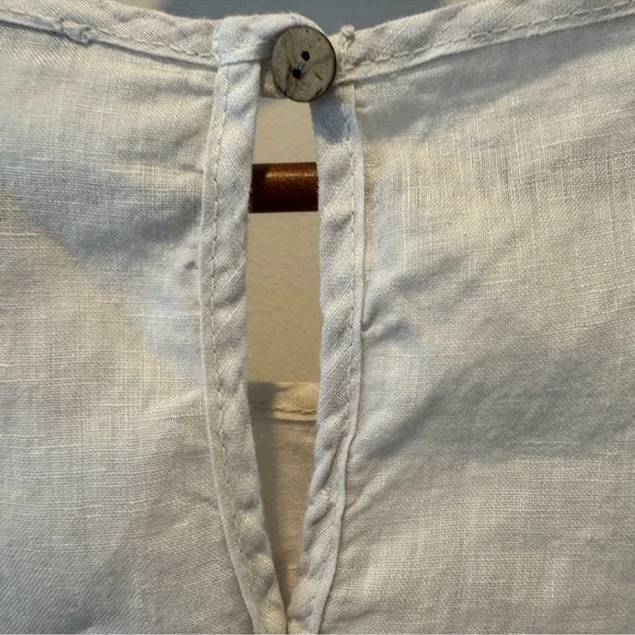 Linen Blouse Cream Lace Trim Short Sleeve Top Made in Italy Size L - Picture 5 of 8